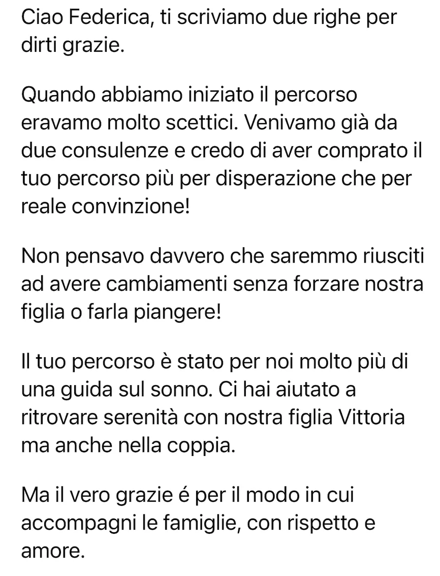 Feedback di una mamma sul percorso sonno